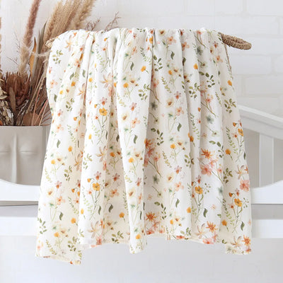 Bamboo Cotton Baby Muslin Swaddle Warp  2 Layers New Born Swaddle Floral Muslin Diaper