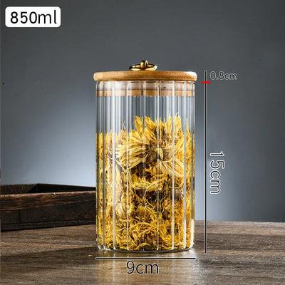 Glass Food Jar with Sealed Bamboo Lid Kitchen Pantry Grains Cookie Coffee Tea Candy Snack Storage Bottle Jars Kitchen Canister