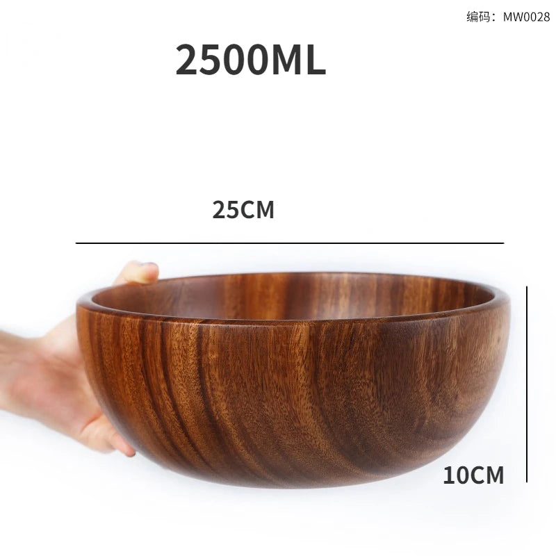 Simple Acacia Wood Bowl Household Salad Mixing Wooden Basin Kneading Solid Wood Bowl Thickened Soaking Bowl Wooden Tableware