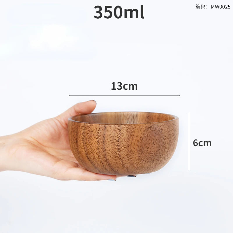 Simple Acacia Wood Bowl Household Salad Mixing Wooden Basin Kneading Solid Wood Bowl Thickened Soaking Bowl Wooden Tableware