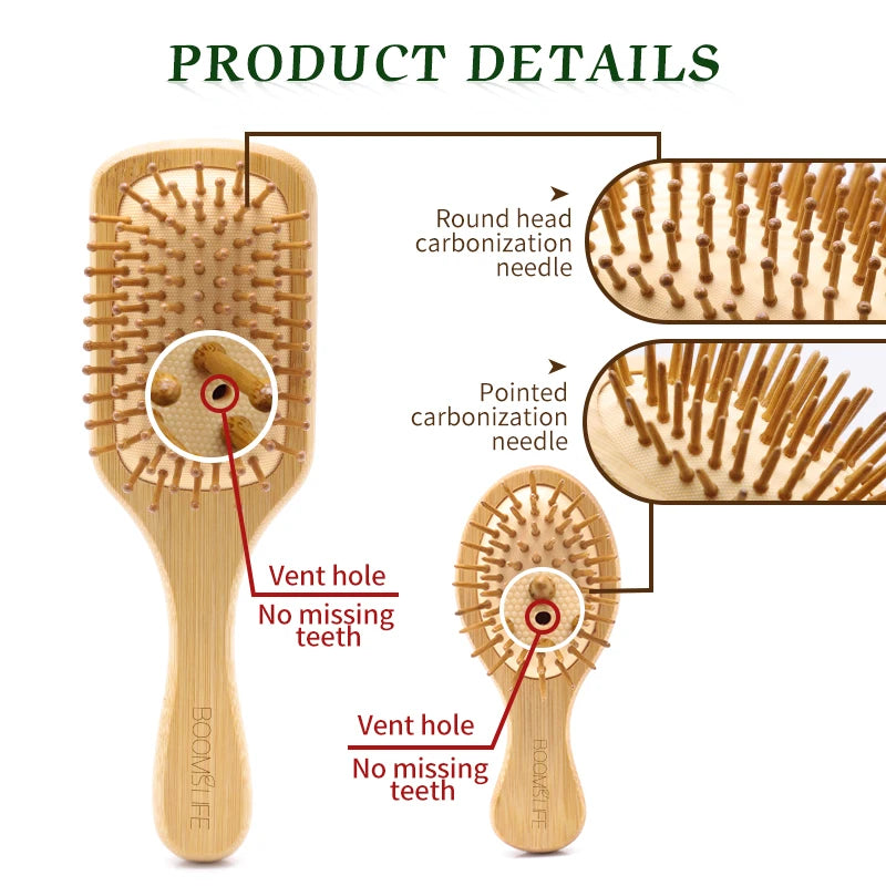 Bamboo Hair Brush Women Styling Hair Comb Hairbrush Wide Teeth Bamboo Combs for Hair Smooth  Massage Scalp Brush Barber Comb