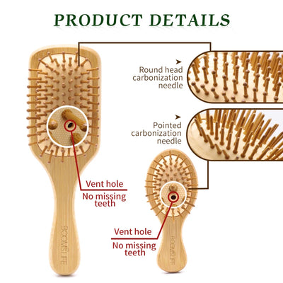 Bamboo Hair Brush Women Styling Hair Comb Hairbrush Wide Teeth Bamboo Combs for Hair Smooth  Massage Scalp Brush Barber Comb