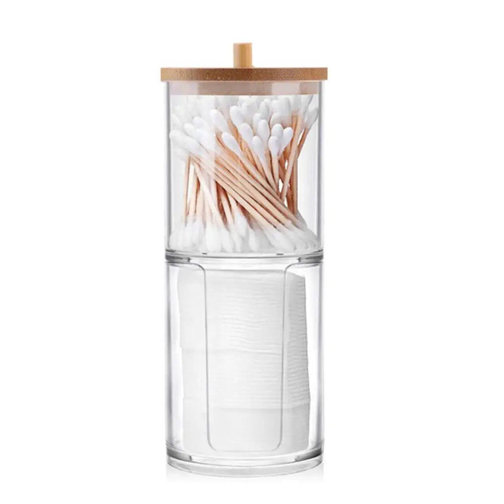 Acrylic Storage Box Bathroom Jar Makeup Organizer Cotton Round Pad Holder Cotton Swab Box Qtip Holder Dispenser With Bamboo Lid