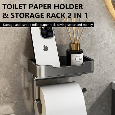 Toilet Paper Holder Space Aluminum Wall Mounted Black Toilet Paper Roll Holder Bathroom Accessories Hardware Decor Storage Shelf