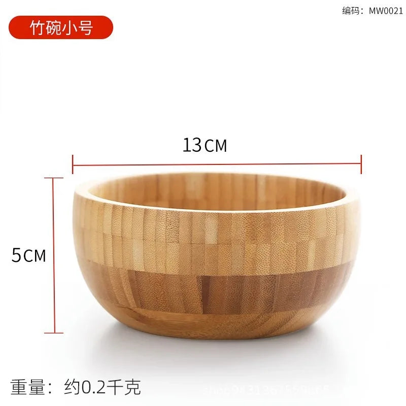 Japanese style home salad wooden bowl, mixing bamboo bowl, large size, and noodle wooden basin with engraved logo