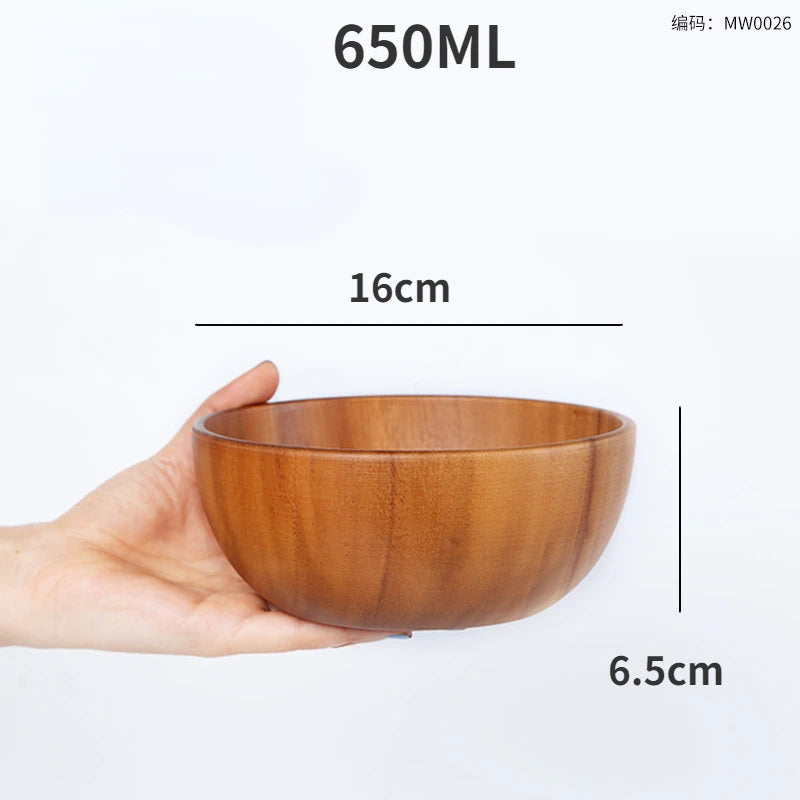 Simple Acacia Wood Bowl Household Salad Mixing Wooden Basin Kneading Solid Wood Bowl Thickened Soaking Bowl Wooden Tableware