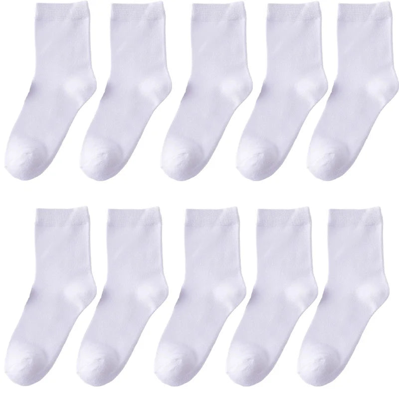 10 Pair Women's Bamboo Fiber Socks Harajuku Retro Solid Color Casual Ladies Set Black Socks Korean Style White Socks Wholesale