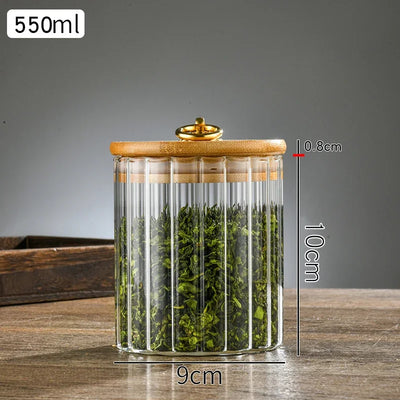 Glass Food Jar with Sealed Bamboo Lid Kitchen Pantry Grains Cookie Coffee Tea Candy Snack Storage Bottle Jars Kitchen Canister