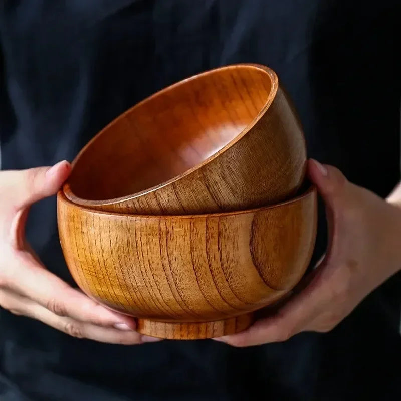 Japanese Style Wooden Bowl Jujube Wooden Bowl Round Large Soup Bowl Creative Children's Rice Bowl Tableware