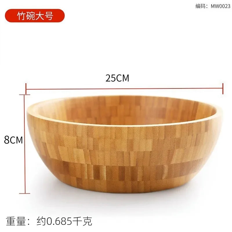 Bamboo Salad Bowl and Noodle Mixing Bowl Large Bamboo Wooden Tableware Thickened Natural Material No Paint No Wax