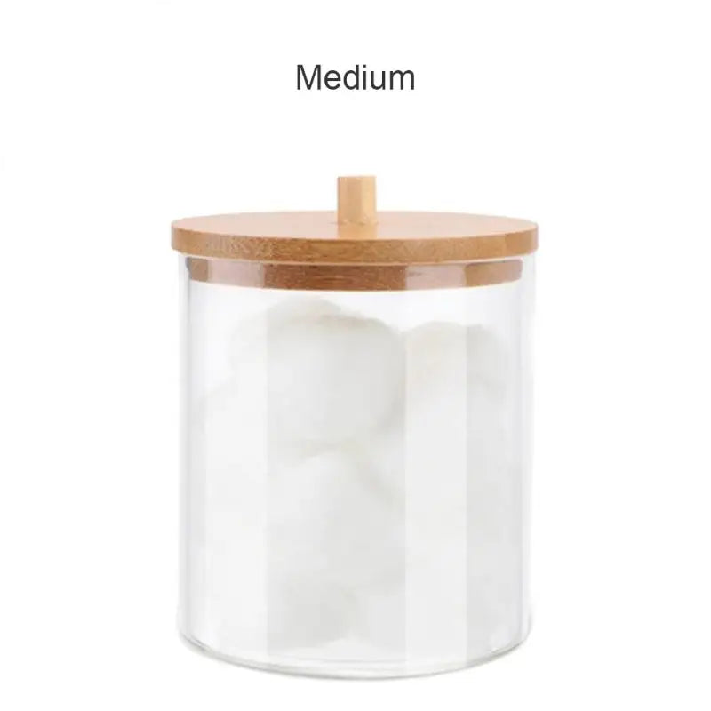 Acrylic Storage Box Bathroom Jar Makeup Organizer Cotton Round Pad Holder Cotton Swab Box Qtip Holder Dispenser With Bamboo Lid