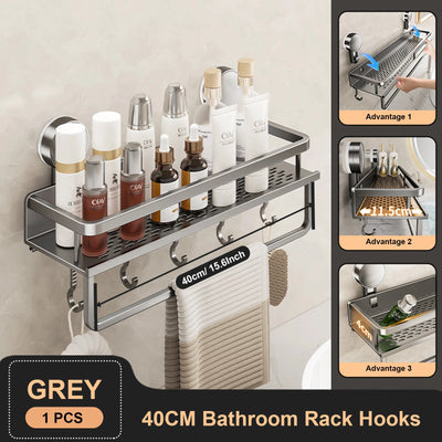 Suction Cup Bathroom Rack Bathroom Shelf Toilet Space Aluminum No Drill Hanging Rack Bathroom Organizer Hang On the Wall