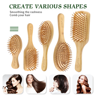 Bamboo Hair Brush Women Styling Hair Comb Hairbrush Wide Teeth Bamboo Combs for Hair Smooth  Massage Scalp Brush Barber Comb