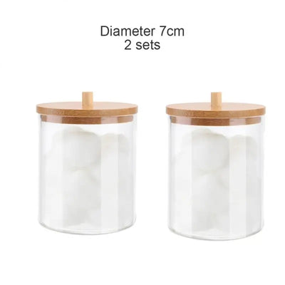 Acrylic Storage Box Bathroom Jar Makeup Organizer Cotton Round Pad Holder Cotton Swab Box Qtip Holder Dispenser With Bamboo Lid