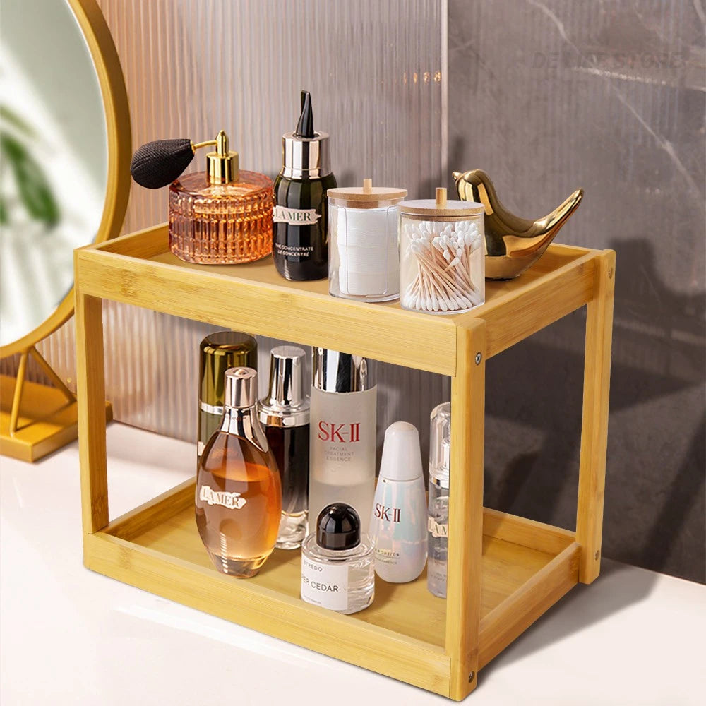 Makeup Organizer Bamboo Bathroom Shelf For Cosmetics Perfume Lipstick Skincare Organizers Bathroom Countertop Organizer