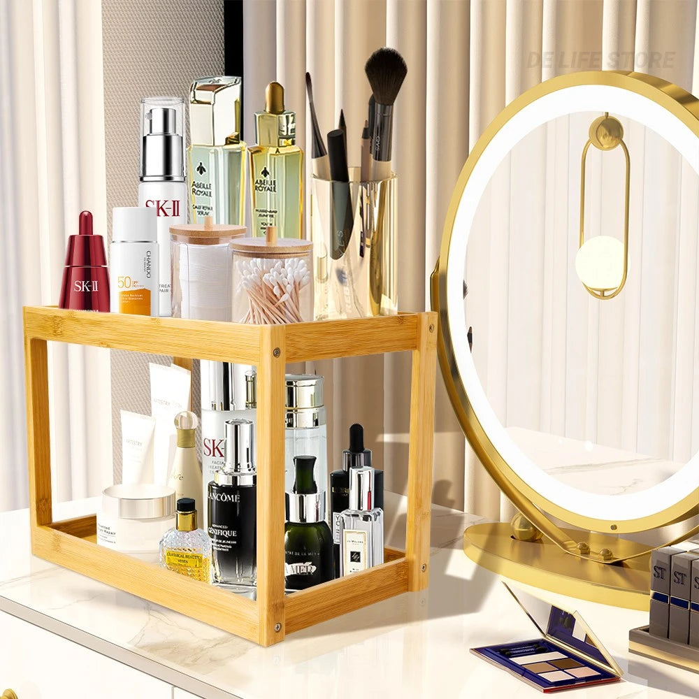 Makeup Organizer Bamboo Bathroom Shelf For Cosmetics Perfume Lipstick Skincare Organizers Bathroom Countertop Organizer