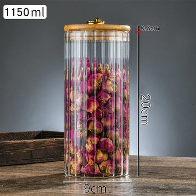 Glass Food Jar with Sealed Bamboo Lid Kitchen Pantry Grains Cookie Coffee Tea Candy Snack Storage Bottle Jars Kitchen Canister