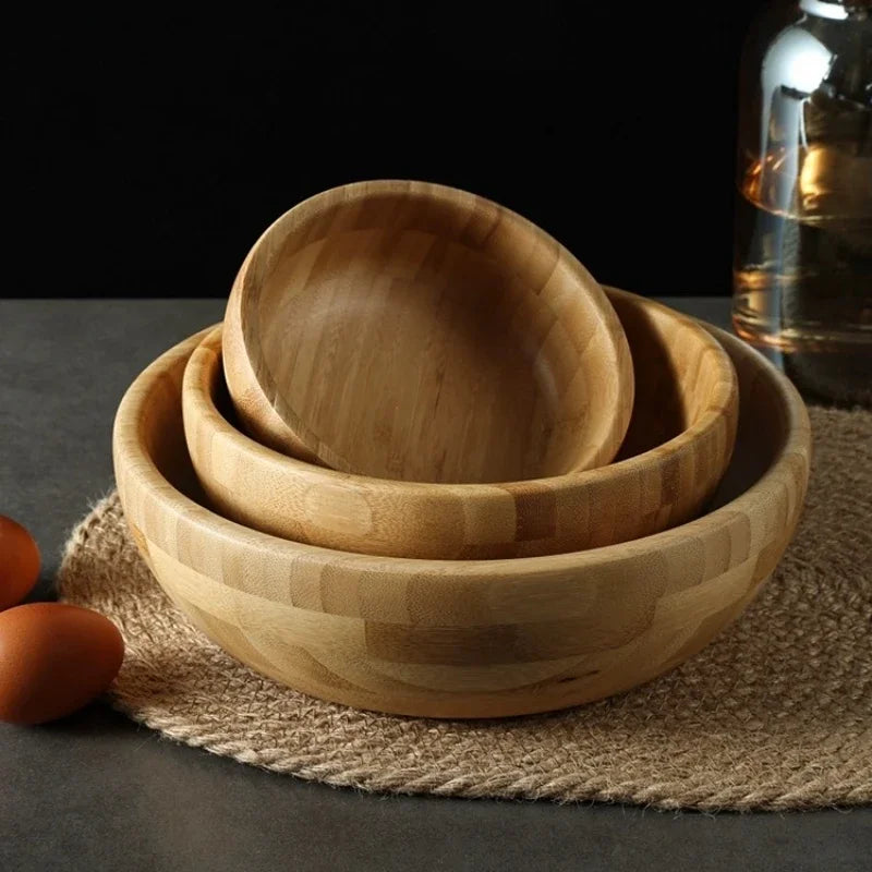 Bamboo Salad Bowl and Noodle Mixing Bowl Large Bamboo Wooden Tableware Thickened Natural Material No Paint No Wax