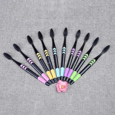 10 Pieces Bamboo Toothbrush Soft Tooth Brush Charcoal Adults Toothbrushes