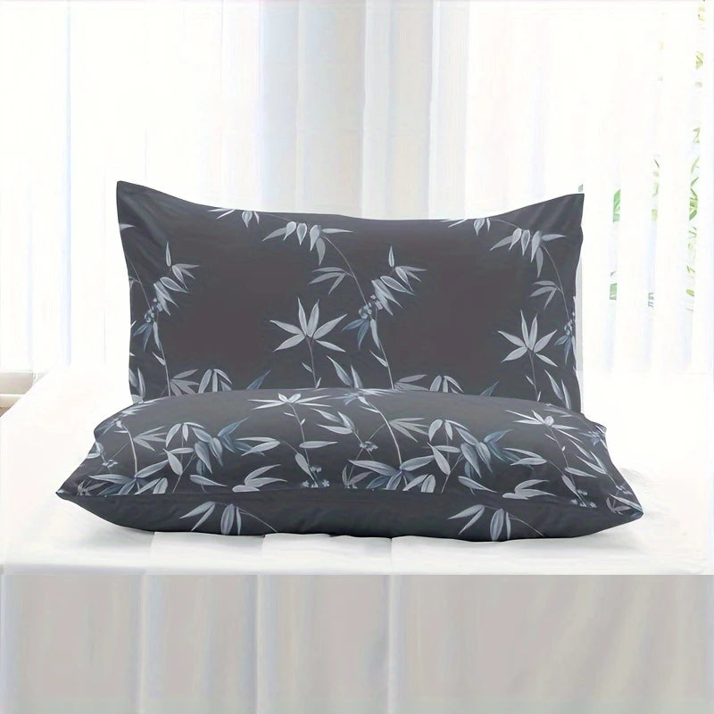 3pcs Bamboo Leaf Print Fitted Sheet Set - Soft, Breathable, Comfortable, Hypoallergenic Bedding for Bedroom, Guest Room - 1 Fitt