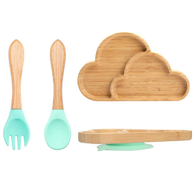 3Pcs Baby Bamboo Plate Silicone Suction Kids Wooden Feeding Tableware Non-slip Dinnerware Baby Tableware for Baby Birthday Gift