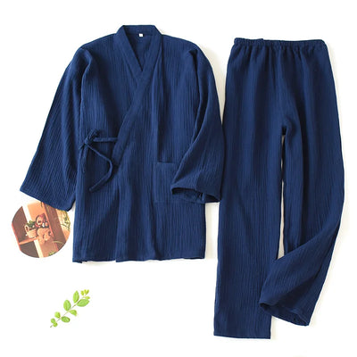 Japanese Kimono Set 100% Cotton Crepe Pajamas Two-piece Couple Loose Men's And Women's Sweat Steaming Suit Home Service Set