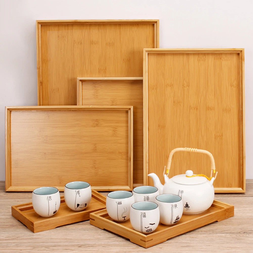 Bamboo Wooden Rectangular Serving Tray Tea Cup Trays Tableware Food Tray Storage Tray For Kitchen Party Tea Bar