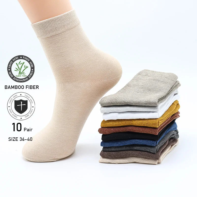 10 Pair Women's Bamboo Fiber Socks Harajuku Retro Solid Color Casual Ladies Set Black Socks Korean Style White Socks Wholesale