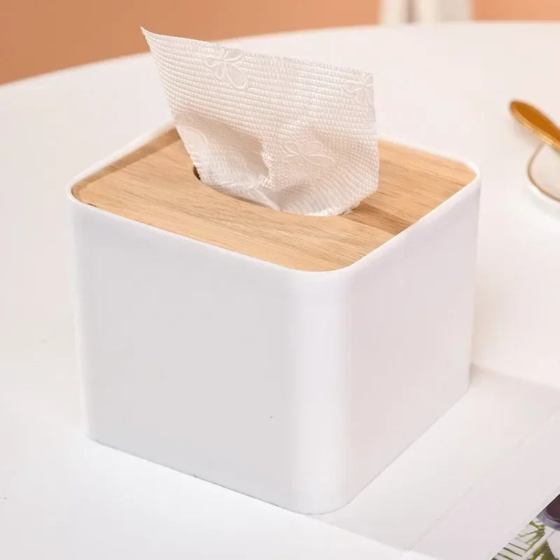 Tissue Box Table Napkin Rings Tissue case Paper Box Container Bamboo Cover Solid Wood Storage Box Home Table Decoration