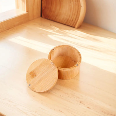 Bamboo Salt Cellar with Magnetic Swivel Lid Bamboo Storage Box Salt Box Round Salt Container for Storing Salt Pepper Sugar Herbs