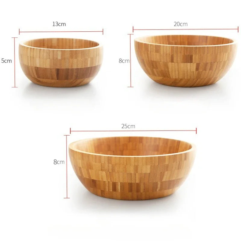 Bamboo Salad Bowl and Noodle Mixing Bowl Large Bamboo Wooden Tableware Thickened Natural Material No Paint No Wax