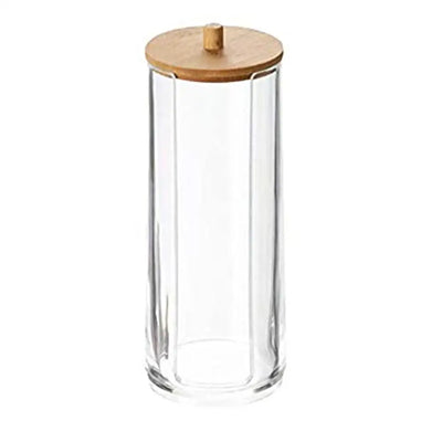 Acrylic Storage Box Bathroom Jar Makeup Organizer Cotton Round Pad Holder Cotton Swab Box Qtip Holder Dispenser With Bamboo Lid