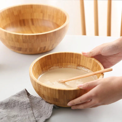 Japanese style home salad wooden bowl, mixing bamboo bowl, large size, and noodle wooden basin with engraved logo