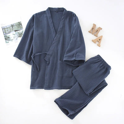 Japanese Kimono Set 100% Cotton Crepe Pajamas Two-piece Couple Loose Men's And Women's Sweat Steaming Suit Home Service Set