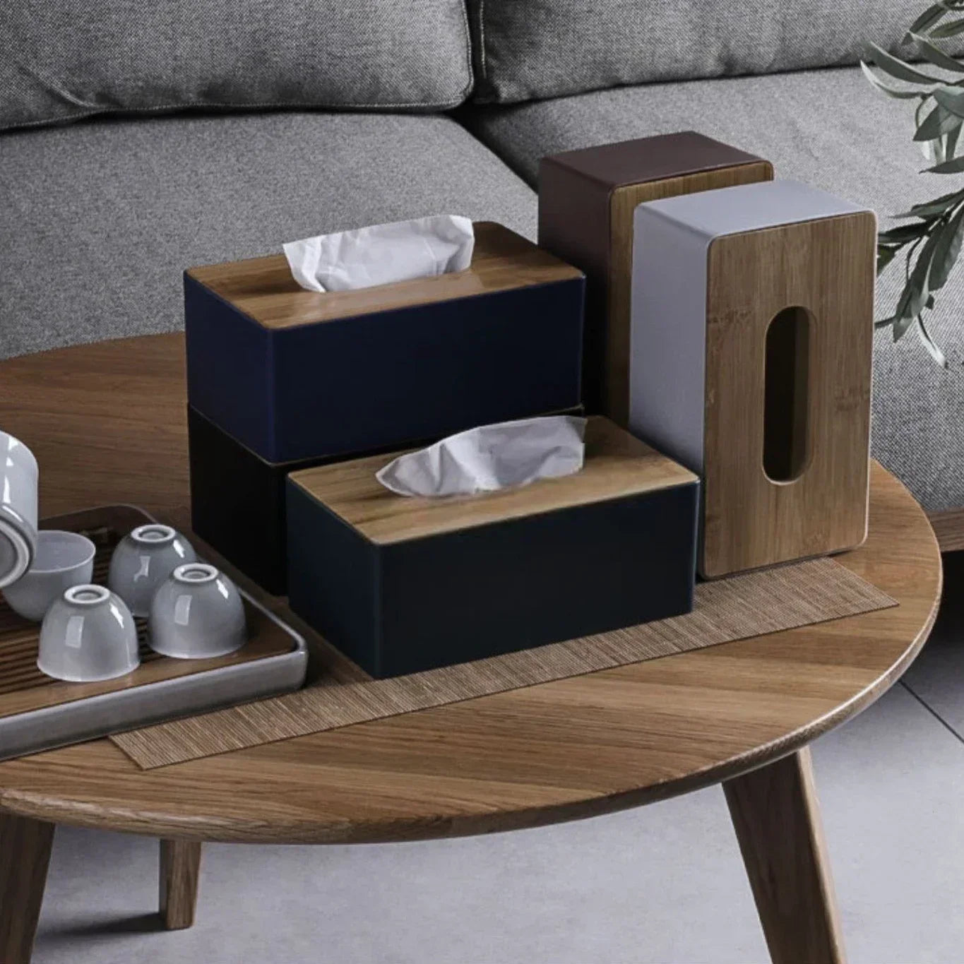 Tissue Box Table Napkin Rings Tissue case Paper Box Container Bamboo Cover Solid Wood Storage Box Home Table Decoration