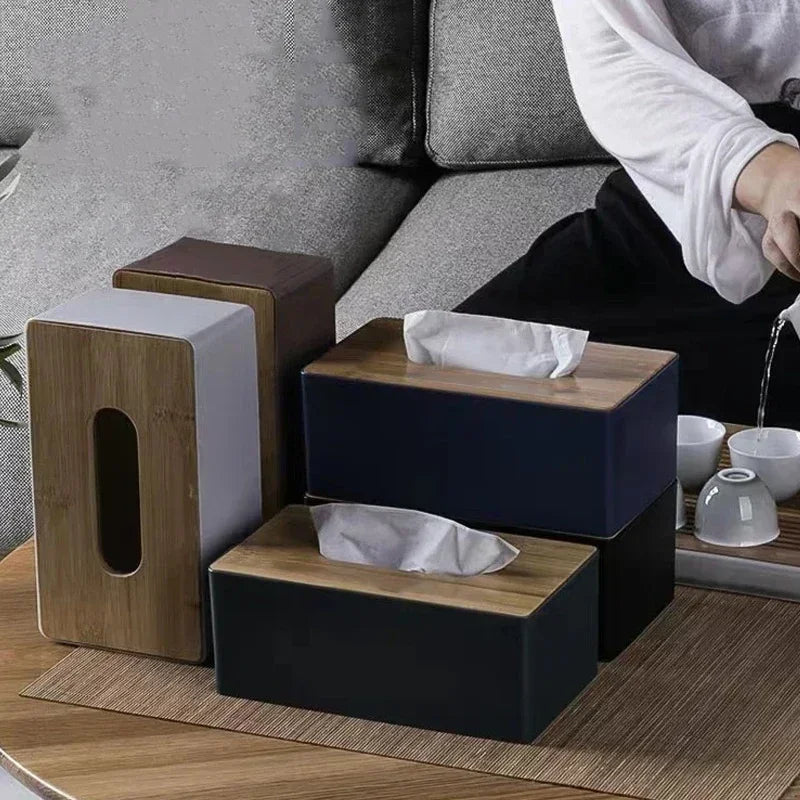 Tissue Box Table Napkin Rings Tissue case Paper Box Container Bamboo Cover Solid Wood Storage Box Home Table Decoration