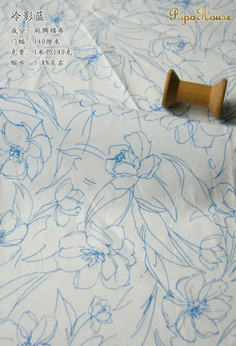 140x50cm Classic Blue and White Porcelain Rose Poplin Cotton Cloth Shirt Dress Summer Clothing Diy Fabric