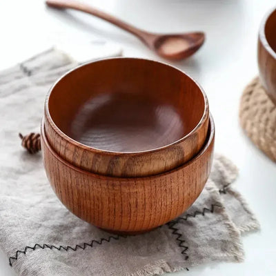 Japanese Style Wooden Bowl Jujube Wooden Bowl Round Large Soup Bowl Creative Children's Rice Bowl Tableware